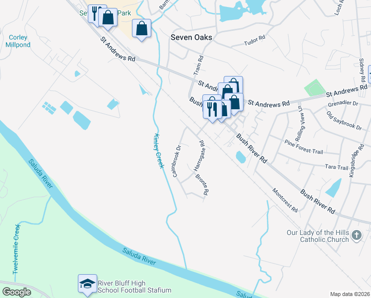 map of restaurants, bars, coffee shops, grocery stores, and more near 3718 Cairnbrook Court in Columbia
