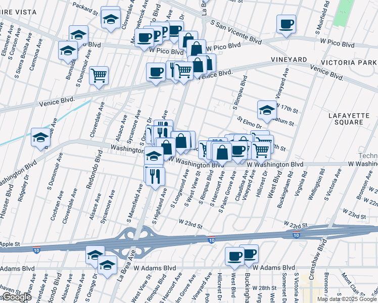 map of restaurants, bars, coffee shops, grocery stores, and more near 4854 Mascot Street in Los Angeles
