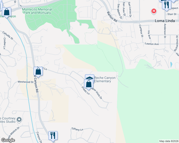 map of restaurants, bars, coffee shops, grocery stores, and more near 1703 Ridge View in Colton