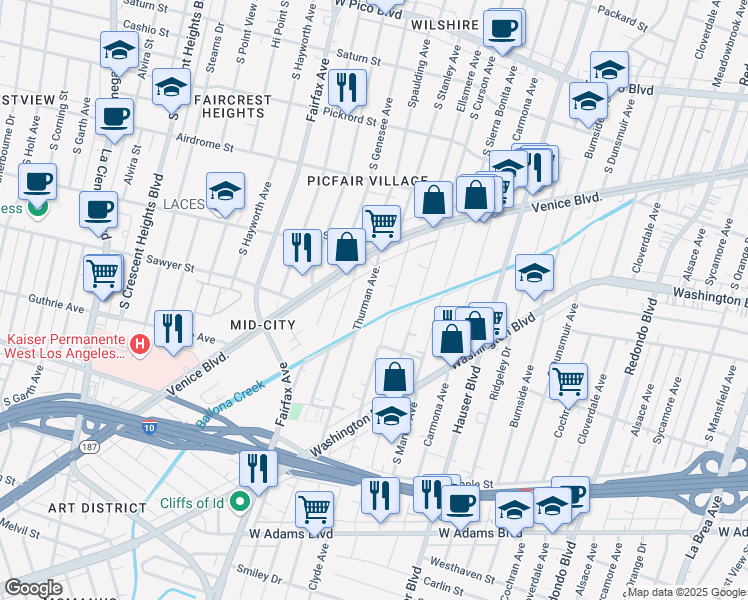 map of restaurants, bars, coffee shops, grocery stores, and more near 1912 Thurman Avenue in Los Angeles