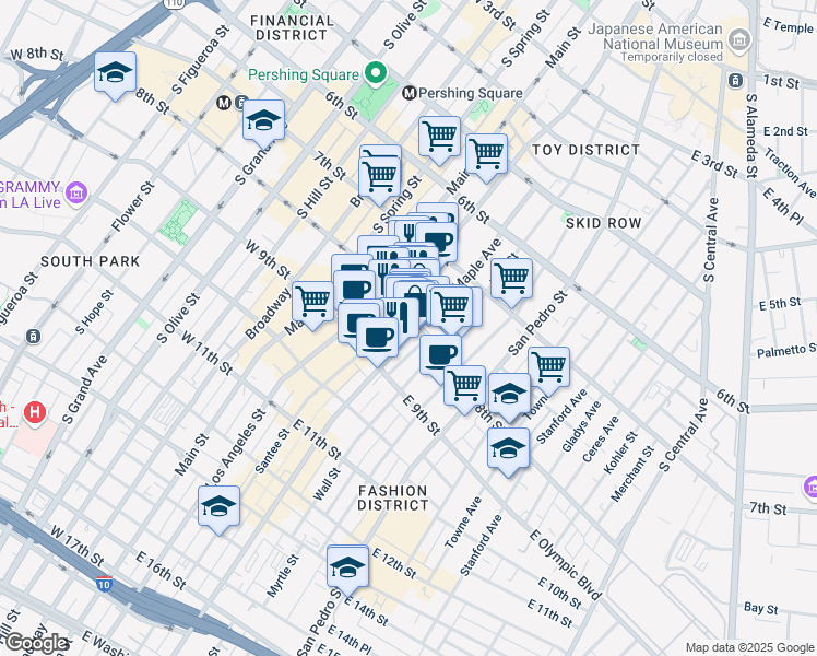 map of restaurants, bars, coffee shops, grocery stores, and more near 775 Maple Avenue in Los Angeles