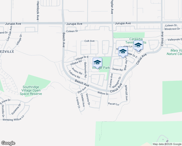 map of restaurants, bars, coffee shops, grocery stores, and more near 15516 Villa Del Rio Rd in Fontana