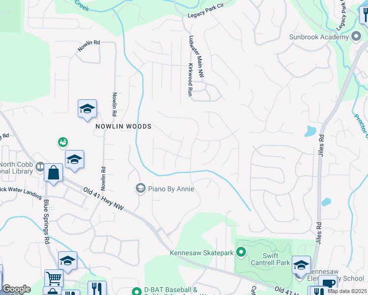map of restaurants, bars, coffee shops, grocery stores, and more near 3508 Donamire Way Northwest in Kennesaw