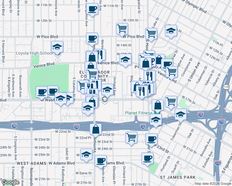 map of restaurants, bars, coffee shops, grocery stores, and more near 1810 Orchard Avenue in Los Angeles