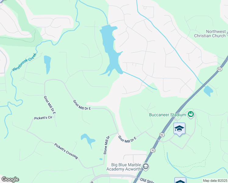 map of restaurants, bars, coffee shops, grocery stores, and more near 300 Mill Creek Court in Acworth