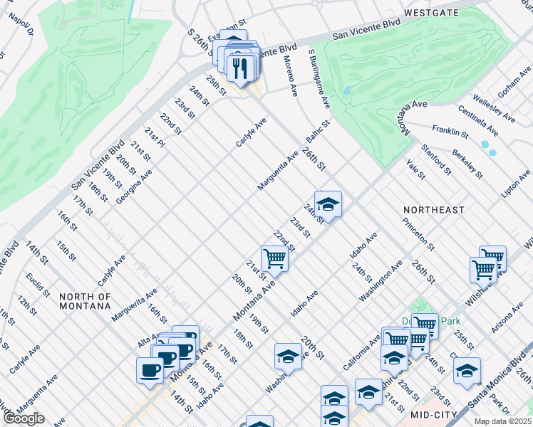 map of restaurants, bars, coffee shops, grocery stores, and more near 529 22nd Street in Santa Monica