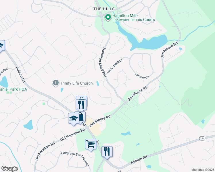 map of restaurants, bars, coffee shops, grocery stores, and more near 2791 Hillgrove Drive in Dacula