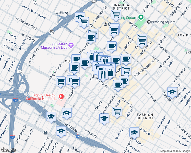 map of restaurants, bars, coffee shops, grocery stores, and more near 1070 Midway Place in Los Angeles