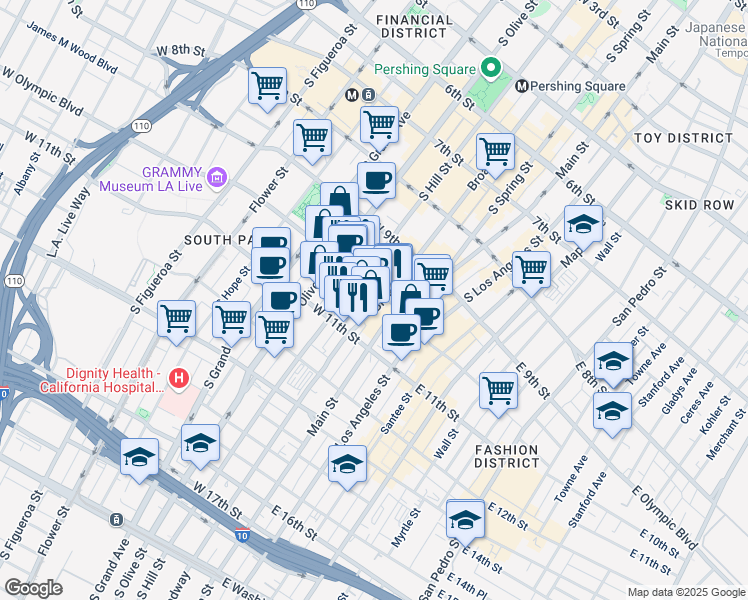 map of restaurants, bars, coffee shops, grocery stores, and more near in Los Angeles