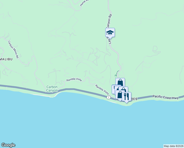 map of restaurants, bars, coffee shops, grocery stores, and more near 21470 Calle Del Barco in Malibu