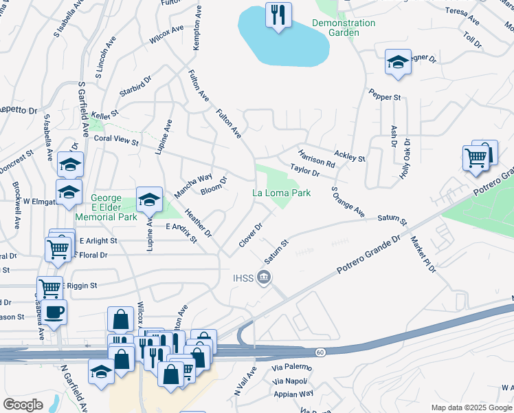map of restaurants, bars, coffee shops, grocery stores, and more near 2000 Fulton Avenue in Monterey Park
