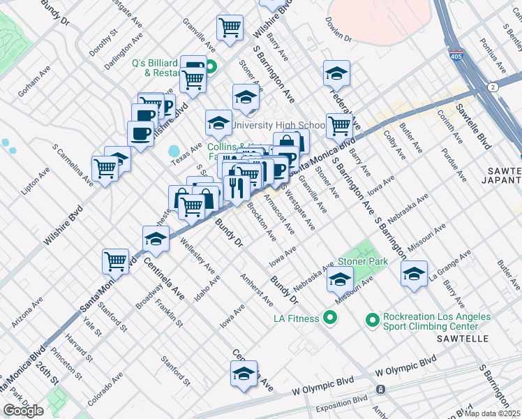 map of restaurants, bars, coffee shops, grocery stores, and more near 1528 Brockton Avenue in Los Angeles