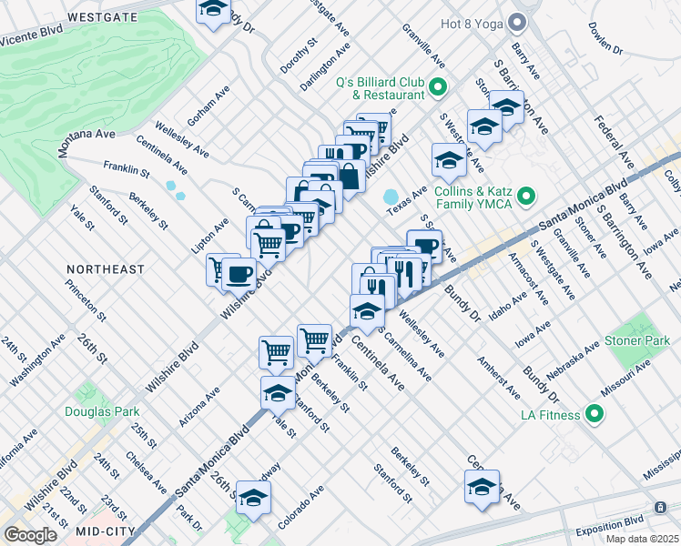 map of restaurants, bars, coffee shops, grocery stores, and more near 12320 Texas Avenue in Los Angeles