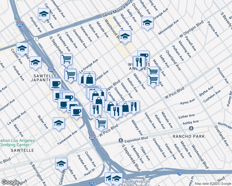map of restaurants, bars, coffee shops, grocery stores, and more near 2212 Camden Avenue in Los Angeles