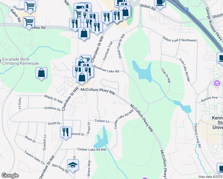 map of restaurants, bars, coffee shops, grocery stores, and more near 2010 Sand Wedge Circle in Kennesaw