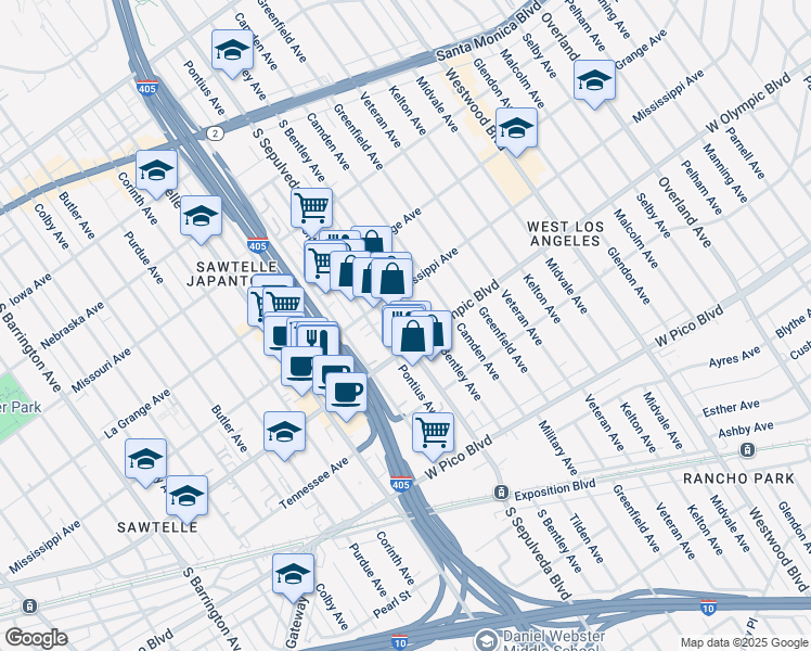 map of restaurants, bars, coffee shops, grocery stores, and more near 2122 South Sepulveda Boulevard in Los Angeles