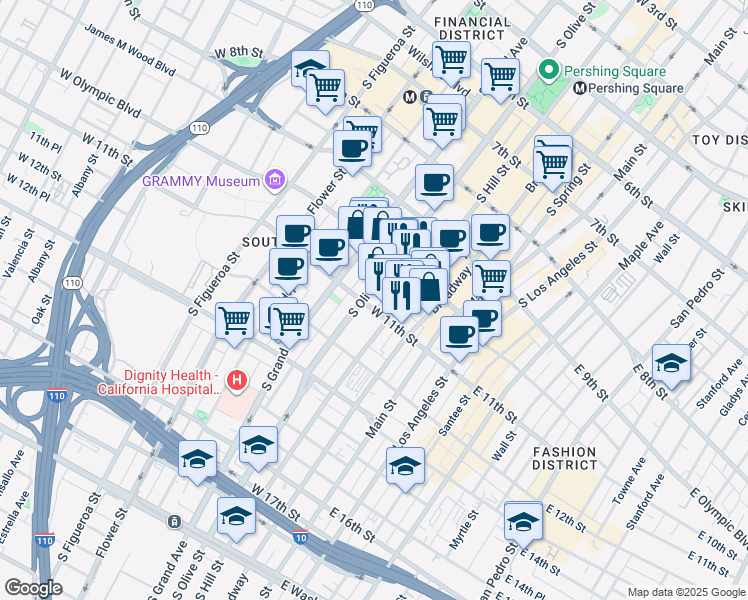 map of restaurants, bars, coffee shops, grocery stores, and more near 1070 Midway Place in Los Angeles