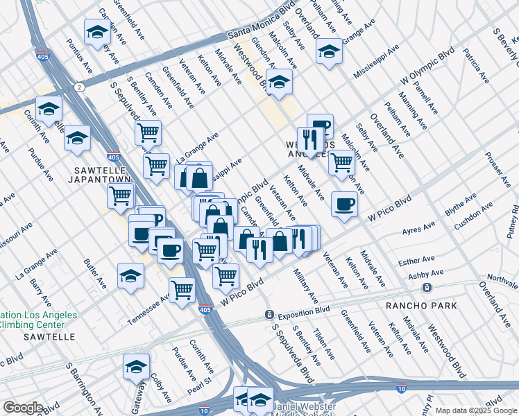 map of restaurants, bars, coffee shops, grocery stores, and more near 2212 Camden Avenue in Los Angeles