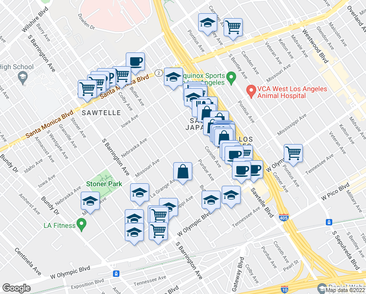 map of restaurants, bars, coffee shops, grocery stores, and more near in Los Angeles