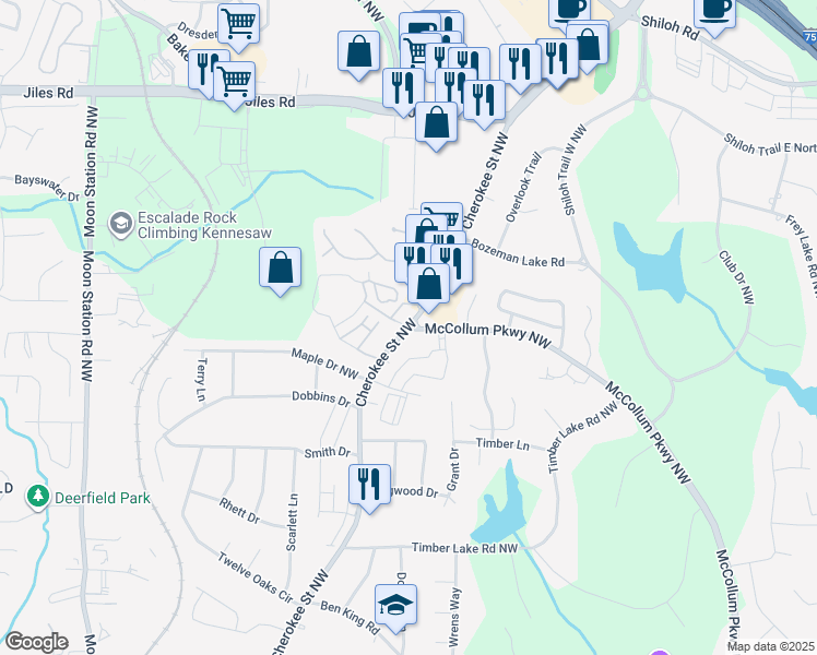 map of restaurants, bars, coffee shops, grocery stores, and more near in Kennesaw