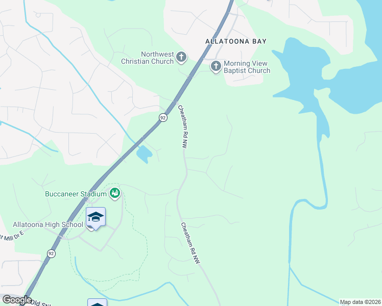 map of restaurants, bars, coffee shops, grocery stores, and more near 3536 Cheatham Rd NW in Acworth