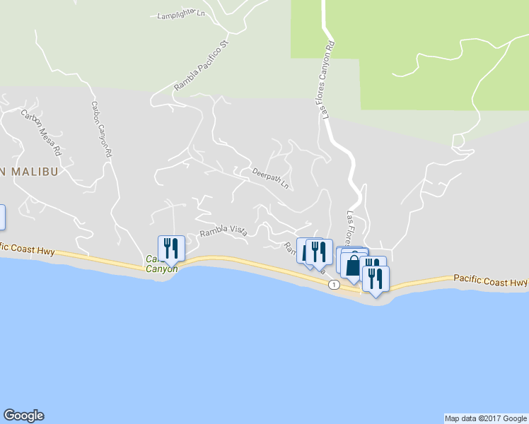 map of restaurants, bars, coffee shops, grocery stores, and more near 21470 Calle Del Barco in Malibu