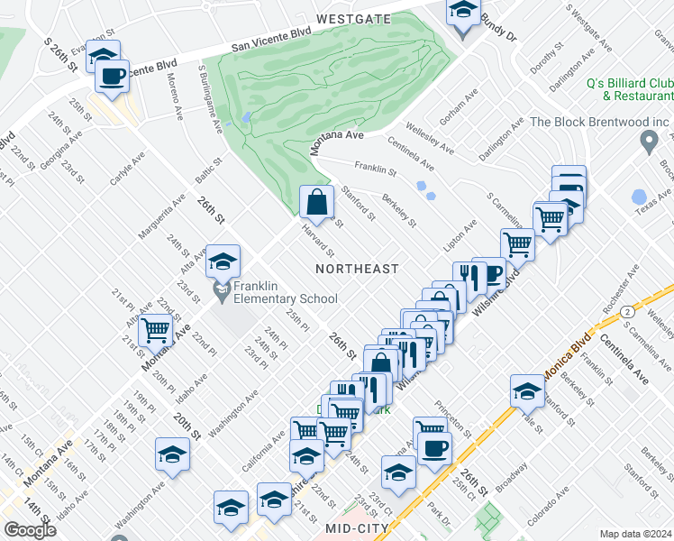 map of restaurants, bars, coffee shops, grocery stores, and more near 924 Harvard Street in Santa Monica
