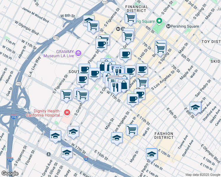 map of restaurants, bars, coffee shops, grocery stores, and more near 1070 Midway Place in Los Angeles