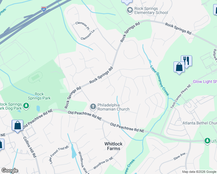 map of restaurants, bars, coffee shops, grocery stores, and more near 699 Springrock Hill Court Northeast in Lawrenceville