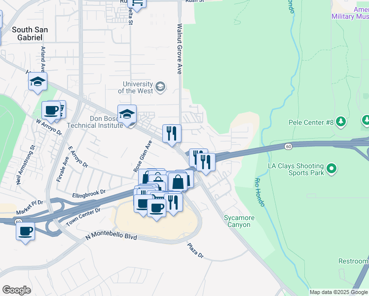 map of restaurants, bars, coffee shops, grocery stores, and more near 1004 Walnut Grove Avenue in Rosemead