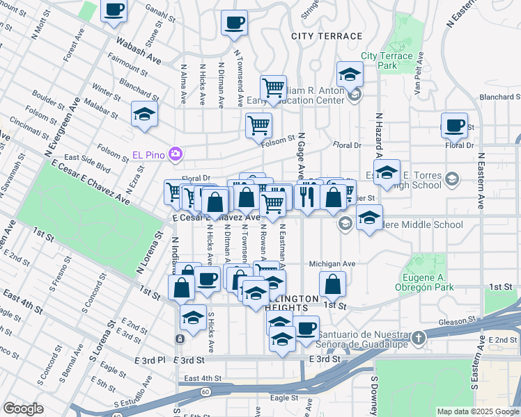 map of restaurants, bars, coffee shops, grocery stores, and more near 3716 Dozier Street in Los Angeles