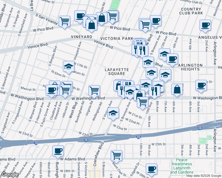 map of restaurants, bars, coffee shops, grocery stores, and more near 1809 South Victoria Avenue in Los Angeles
