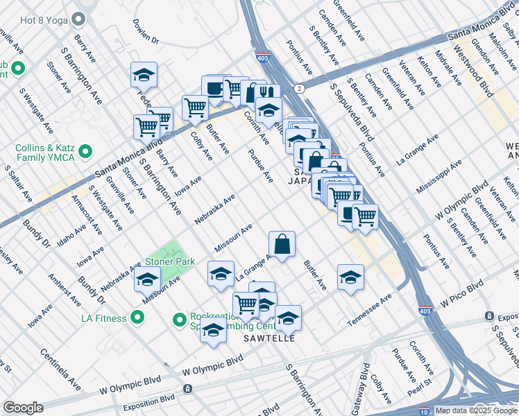 map of restaurants, bars, coffee shops, grocery stores, and more near 1845 Butler Avenue in Los Angeles