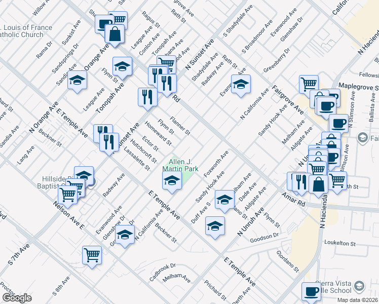 map of restaurants, bars, coffee shops, grocery stores, and more near 774 Glenshaw Drive in La Puente