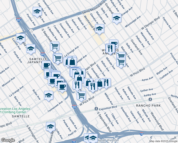 map of restaurants, bars, coffee shops, grocery stores, and more near 2212 Camden Avenue in Los Angeles