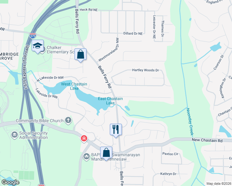 map of restaurants, bars, coffee shops, grocery stores, and more near 29 Parkwood Drive in Kennesaw