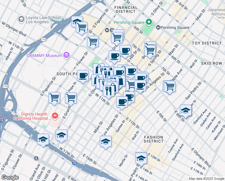 map of restaurants, bars, coffee shops, grocery stores, and more near in Los Angeles