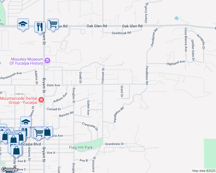 map of restaurants, bars, coffee shops, grocery stores, and more near 35735 Date Avenue in Yucaipa