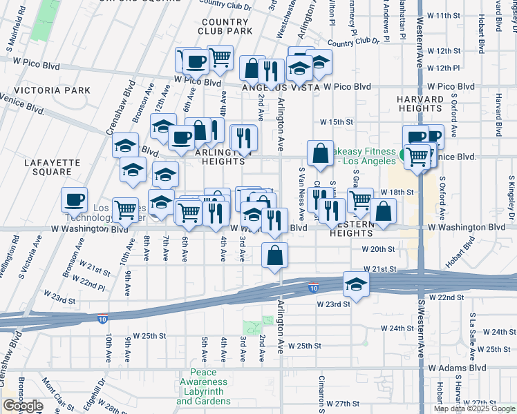 map of restaurants, bars, coffee shops, grocery stores, and more near 2521 West 18th Street in Los Angeles