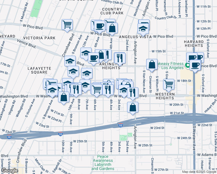 map of restaurants, bars, coffee shops, grocery stores, and more near 1727 4th Avenue in Los Angeles