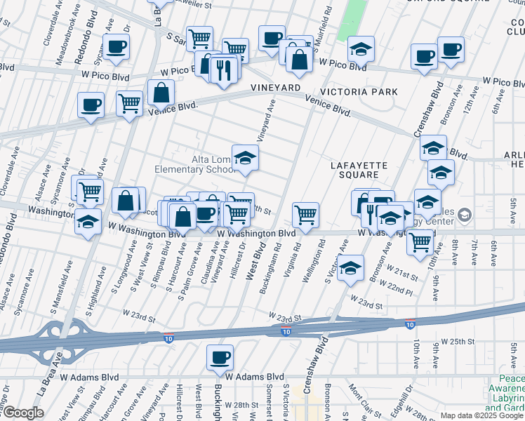map of restaurants, bars, coffee shops, grocery stores, and more near 4535 1/2 West 18th Street in Los Angeles