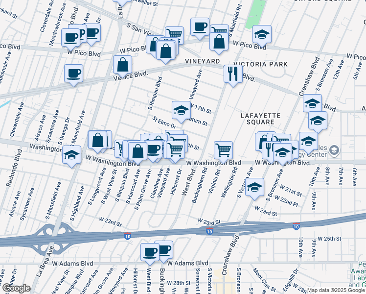 map of restaurants, bars, coffee shops, grocery stores, and more near 4535 1/2 West 18th Street in Los Angeles