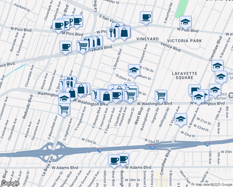 map of restaurants, bars, coffee shops, grocery stores, and more near 4643 Pickford Street in Los Angeles