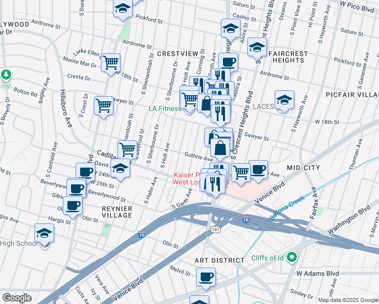 map of restaurants, bars, coffee shops, grocery stores, and more near 8627 Guthrie Avenue in Los Angeles