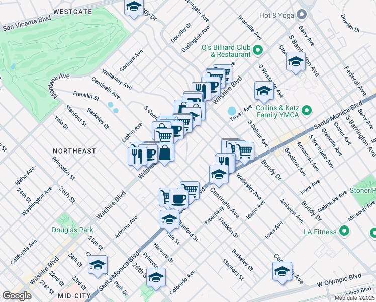 map of restaurants, bars, coffee shops, grocery stores, and more near 1245 McClellan Drive in Los Angeles