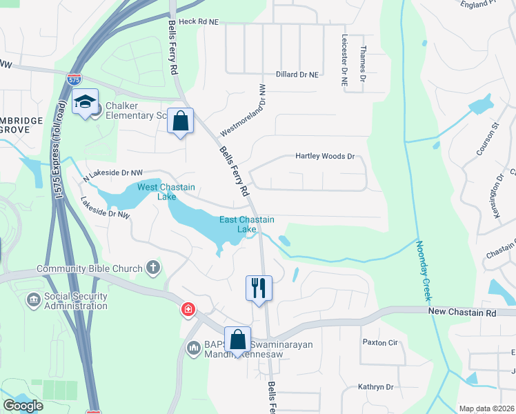 map of restaurants, bars, coffee shops, grocery stores, and more near 29 Parkwood Drive in Kennesaw