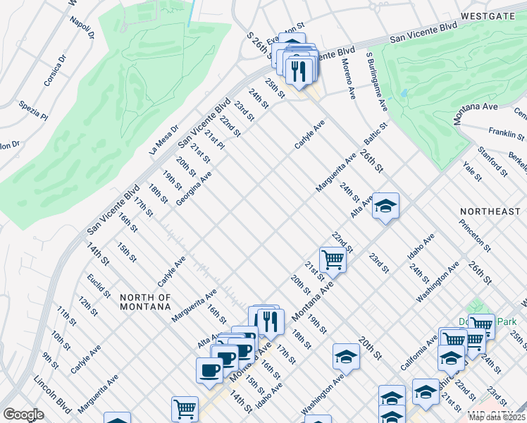 map of restaurants, bars, coffee shops, grocery stores, and more near 439 21st Street in Santa Monica