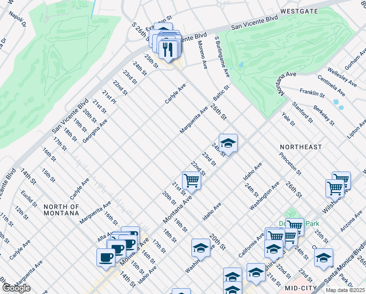 map of restaurants, bars, coffee shops, grocery stores, and more near 529 22nd Street in Santa Monica