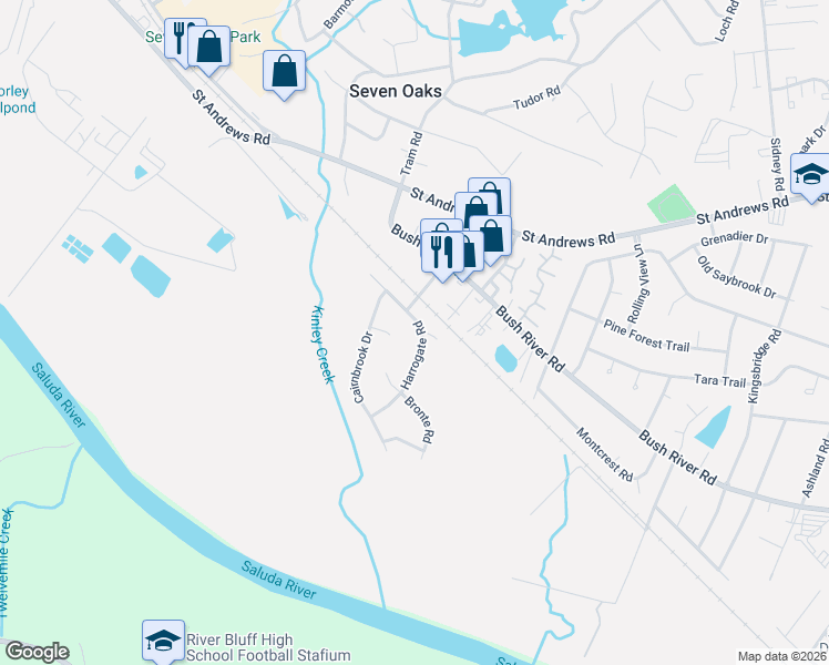 map of restaurants, bars, coffee shops, grocery stores, and more near 3636 Harrogate Road in Columbia