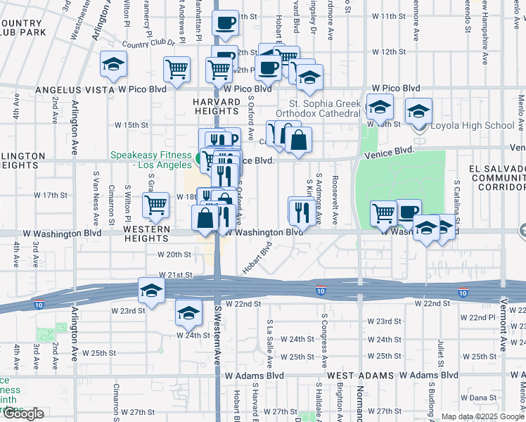 map of restaurants, bars, coffee shops, grocery stores, and more near 1810 Westmoreland Boulevard in Los Angeles